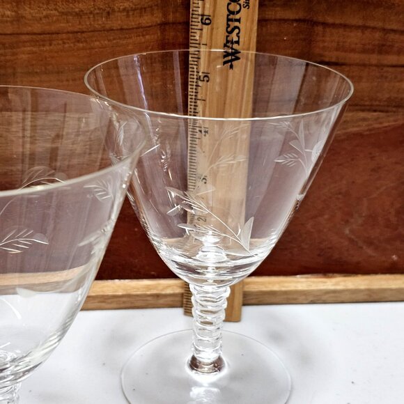 4 Etched Vines Leaves Water Glasses 5.5" ice tea stemware glass fine crystal Ele - Picture 5 of 11